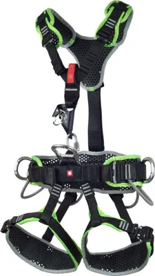 Thor Access 2Q Klettergurt von Ocun; schwarz mit grünen Akzenten; geeignet für Klettern und Zubehör.