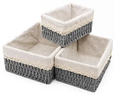 3er-Set gewebte Aufbewahrungskörbe, Bohemien, Grau, 26x20x12 cm