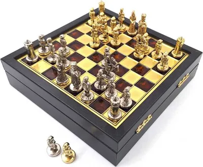 Produktbild von Exklusive mazedonische Dynastie Metall Schach - Schachbrett 20x20cm - SK1