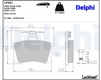 Produktbild von DELPHI Bremsbeläge Satz Bremsklötze für AUDI A4 Limousine (8D2, B5) LP451