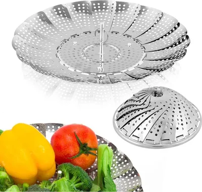 Produktbild von Klassischer Dampfkorb – Robuster Edelstahl, ausziehbar und zusammenklappbar, ideal zum gesunden Kochen und Dämpfen von Gemüse