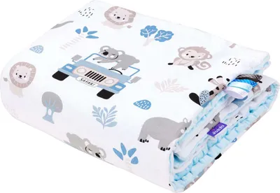 Blue Safari & Blue Minky JUKKI Babydecke PLÜSCH Kinderwagen Neugeborene Decke 55x75cm