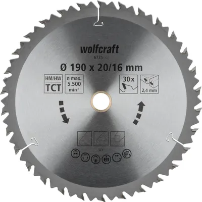 Obrázok produktu pre Wolfcraft 6735000 Karbidový pílový kotúč 190 x 16 mm Počet zubov: 30 1 ks.