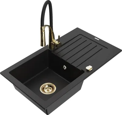 Produktbild von Mexen Pablo 1 Becken-Granitspüle mit Abtropffläche und Mischbatterie Aster, Schwarz - 6510-77-73450-57-G