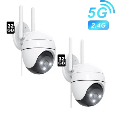Produktbild von 2K+ 5MP WLAN Überwachungskamera mit Audio für Aussen, 2,4/5GHz WiFi, 15m Nachtsicht, Personen/Fahrzeug 2PCS mit 32GB