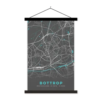 Produktbild von MuchoWow® Textilposter Stadtplan - Bottrop - Deutschland - Karte 60x90 cm mit schwarzem Rahmen - Poster Wohnzimmer