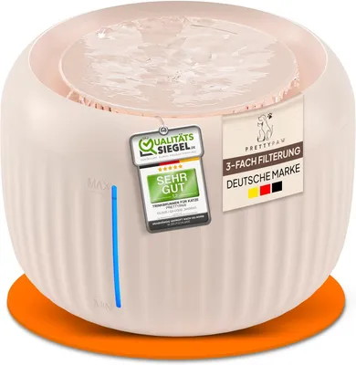 Produktbild von Katzenbrunnen – 2,5 Liter – mit leiser Pumpe – LED-Wasserstandsanzeige – Aktivkohlefilter – BPA-frei