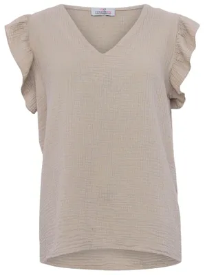 Productafbeelding van Zwillingsherz: Muslin blouse van 100% katoen met V-hals en ruches – Hoogwaardige kwaliteit