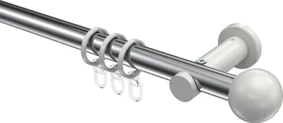 Produktbild von Interdeco Gardinenstange / Vorhangstange Chrom / Weiß, Typ Platon Luino (Kugel), 20 mm Ø 1-läufig, 540 cm
