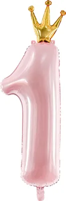 Produktbild von Folienballon Ziffer 1 mit Krone 30x92cm rosa