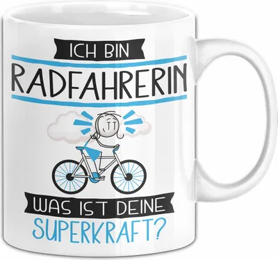 Produktbild von Radfahrerin Geschenk Tasse Ich Bin Radfahrerin Was Ist Deine Superkraft Geschenkidee Lustig Geburtstag Weihnachten (Weiß)