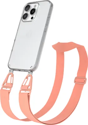 Produktbild von EAZY CASE - Hülle mit Band für Apple iPhone 16 Pro, Handyhülle mit Umhängeband, Silikonhülle transparent, Handykette in Orange