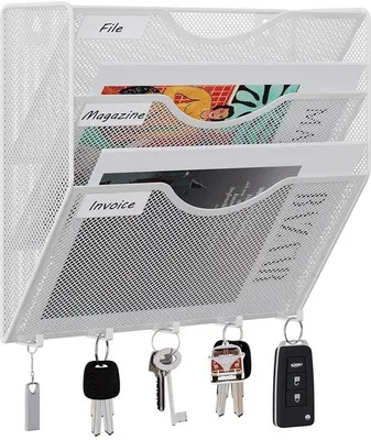 Obrázek produktu pro Bílý kovový držák na stůl a na zeď formátu A4 s 5 háčky