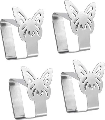 Produktbild von Famanu Tischdeckenklammern Set aus 4 Edelstahl mit Schmetterlingsmotiven - Silber