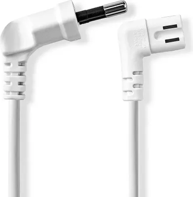 Produktbild von Stromkabel | Euro Männlich | IEC-320-C7 | Abgewinkelt | Links abgewinkelt | Vernickelt | 3.00 m | Flach | PVC | Weiss | Label
