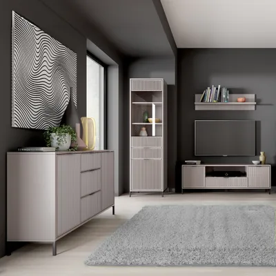 Produktbild von Wohnwand Kaschmir beige LAURO-161 modern mit Rillenoptik 4-teilig
