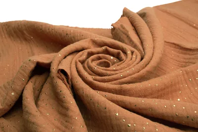 Produktbild von Baumwoll Musselin Stoff mit goldenen Punkten, Double Gauze, Doppelgaze, Toffee 50 x 130 cm