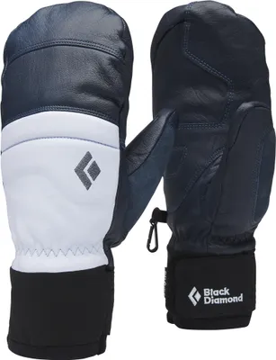 Skihandschuhe für Frauen von Black Diamond; mit einer Kombination aus schwarzem und weißem Leder; gefüttert und mit verstellbarem Bündchen.
