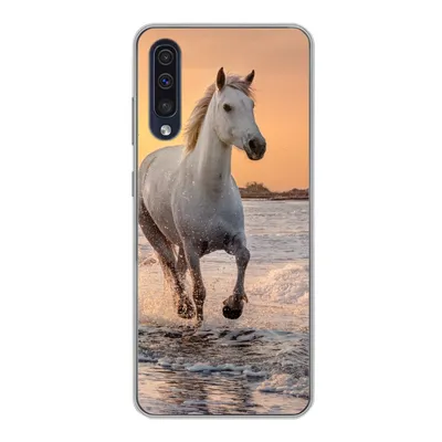 Produktbild von MuchoWow® Handyhülle Schutzhülle Hülle für Samsung Galaxy A30s Pferde - Sonne - Meer - Strand - Tiere Silikon Softcase Handy Hülle - Karteninhaber