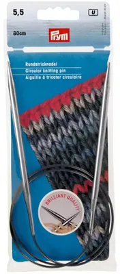 Obrázek produktu pro Kvalitní chromovaná mosazná kruhová pletací jehlice (80 cm / 32") – stříbrná barva, průměr 5,5 mm x 80 cm