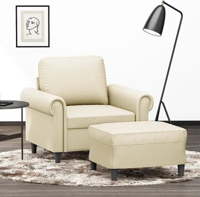 Obrázok produktu pre Kremovo farebné kreslo s podnožkou výšky 60 cm, ideálne ako set do obývačky. Súčasťou je pohodlné relaxačné kreslo, polstrovaná podnožka z odolnej umeliny a stabilná kovová konštrukcia