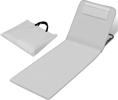 Produktbild von Aopunly Strandmatte mit Tragegurt mit Kopflehne Kopstütze Verstellbarer Rückenlehne 600D Polyester Hellgrau 1 Stucke 145cm x 47cm