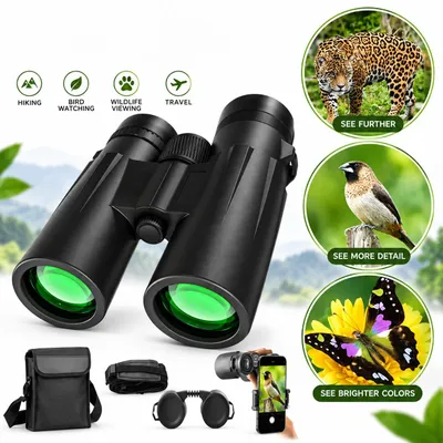 Productafbeelding van 12x50 HD verrekijker, waterdicht, met stikstofvulling, geschikt voor vogelobservatie, jagen en reizen, met helder beeld en robuust outdoor ontwerp
