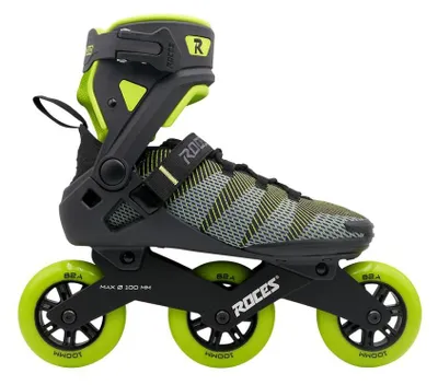 Immagine prodotto di Pattini a rotelle Roces R-EVO 100, colore nero/verde lime, taglia 8.0 (corrispondente alla taglia italiana 42), 3 ruote, modello 100