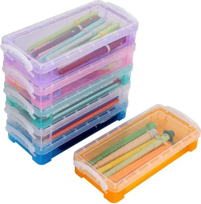Produktbild von 6 Farben stapelbare durchsichtige Bleistiftboxen - multifunktionale Aufbewahrungsbox Halter durchsichtiger Kunststoff Organizer Büro Haushaltscontainer