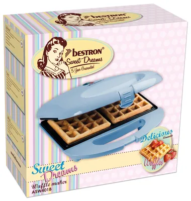 Immagine prodotto di Ferro per waffle Bestron Brussels dal design retrò, macchina per 2 waffle belgi, con rivestimento antiaderente e luce di cottura, 700 W, colore: blu