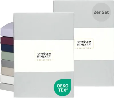 Imagen del producto de Colección SCHÖNER WOHNEN. Sábanas bajeras con elástico, color gris claro, 100 x 200 cm, juego de 2 unidades