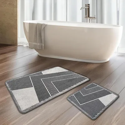 Produktbild von Miqna 2-tlg. rutschfeste Badteppich Set, waschbar (60x100 & 50x60 cm)