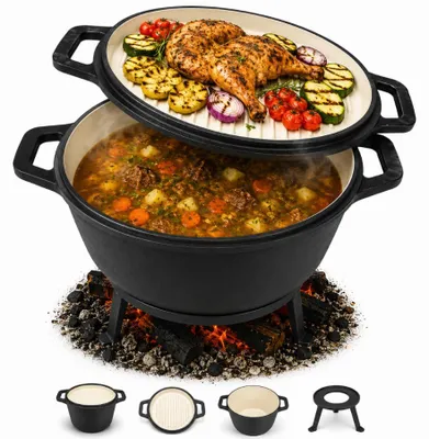 Produktbild von HAGE Dutch Oven Gulaschkessel aus Gusseisen emailliert mit Pfannendeckel 8L