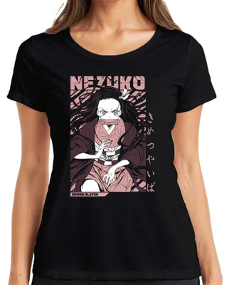 Produktbild von Nezuko Demon Slayer Kimetsu no Yaiba Anime Geschenk Cosplay Fan Damen T-Shirt, Schwarz, L