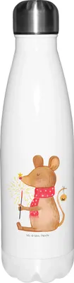Produktbild von Mr. & Mrs. Panda Thermos Maus Weihnachten - Weiß - Geschenk, Weihnachtsgruß, Trinkflasche, trinkflaschen, Thermosflasche, Weihnachtswunder, Frohe, thermosflaschen