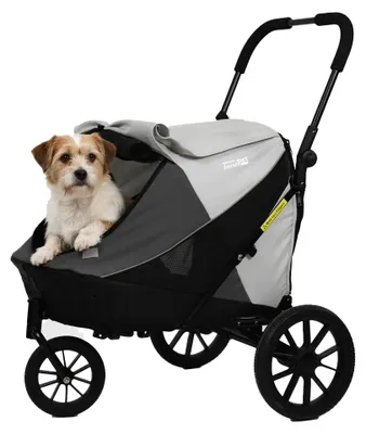 Produktbild von InnoPet Noah Hundebuggy - Für kleine bis mittelgroße Hunde bis 25 kg - Geländetauglich - Höhenverstellbarer Schiebegriff - Inklusive Regenabdeckung - Grau