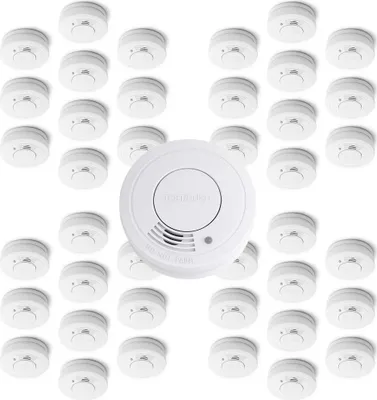 Image de Wiltec 40x kit détecteur de fumée avec pile fixe 3 V, 10 ans sans entretien, détecteur d'incendie avec fonction HUSH, détecteur d'incendie fiable 85 dB, protection efficace contre l'incendie