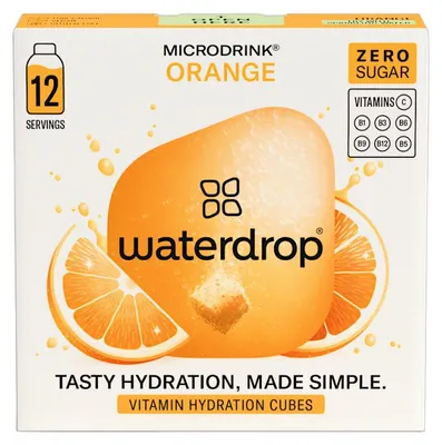 Produktbild von Waterdrop Microdrink Orange Vitamindrink-Würfel, 12 Stück.