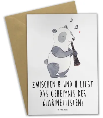 Produktbild von Mr. & Mrs. Panda Klappkarte Klarinette Geheimnis - Weiß - Geschenk, Musikunterricht, Ensemble, Instrument, lernen, einladungskarten, babykarte, weihnachtskarten, Musik