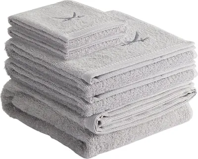 Produktbild von Sansibar Sylt Handtuch Set Frottier-Serie Classic Nr. 2 (Set, 5-tlg), hochwertige Sansibar-Säbel Stickerei, silber