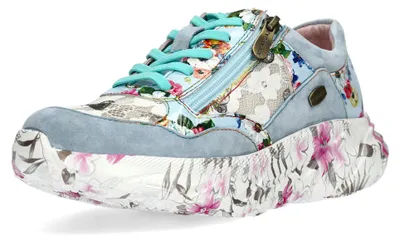 Produktbild von Laura Vita Damen Sneaker Spitze Veloursleder Floralprint Plateau SOFIAO 06, Größe:38 EU, Farbe:Blau