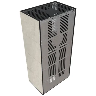 Immagine prodotto di Kit camino KRATKI FLOKI BOX destro 8 kW Ø 160 sinterizzato al quarzo NATURALI PIETRA DI SAVOIA PERLA BOCCIARDATA rivestimento nero
