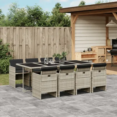 Image de 2025 cloris Ensemble de meubles de jardin Balcon Ensemble de 9 pièces de jardin avec coussins Gris clair Poly rotin - Meubles de jardin Sale7011833 4parcel