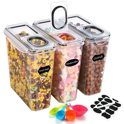 Produktbild von YASHE 3 Stücke Vorratsdosen Set 3.7L, Vorratsdosen mit Deckel Luftdicht, Kunststoff BPA freie Küche Aufbewahrungsbehälter für Mehl, Hafer, Aufbewahrungsbox Küche mit 16 Etiketten