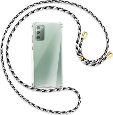 Produktbild von Handykette Backcover-Schutzhülle mit Band (Metall goldfarben) für Samsung Galaxy Note20 4G/5G (N980,N981) - schwarz/grau/weiß
