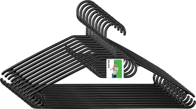 Produktbild von 10x Kleiderbügel mit Wirbelhaken und Anti-Rutsch-Vertiefungen, 40 cm breite PAFEN Schwarz