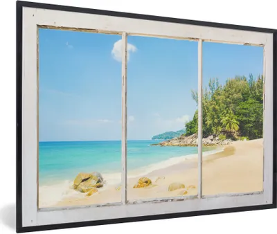Produktbild von MuchoWow® Gerahmtes Poster Aussicht - Strand - Meer 90x60 cm - Poster mit Schwarzem Bilderrahmen Wandposter Rahmen Foto Bilder - Fotorahmen - Foto-Plakat