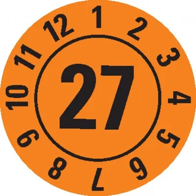 Produktbild von Dreifke® Jahresprüfplakette 27, orange, Dokumentenfolie, Ø 20mm, 500/Rolle