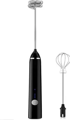 Produktbild von Aufschäumer, elektrischer Kaffeeaufschäumer, Handaufschäumer, wiederaufladbar über USB, 3-Gang-verstellbarer Bubbler für Latte, Cappuccino, heiße Schokolade, Eierschlagen (schwarz)