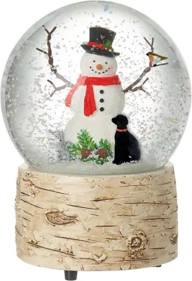 Produktbild von Schneekugel mit Katze, Hund, Rotkehlchen und Schneemann